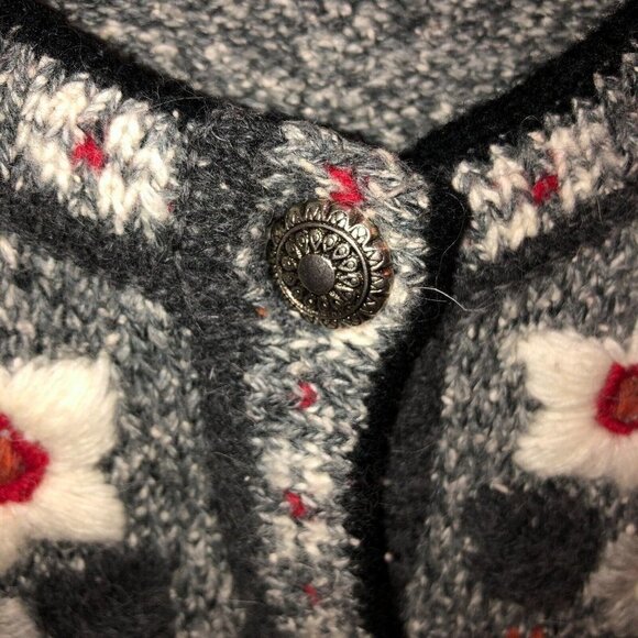 Tulchan Womens Large Gray Heather Flower Embroidered Cardigan Sweater Sz L - Picture 7 of 11